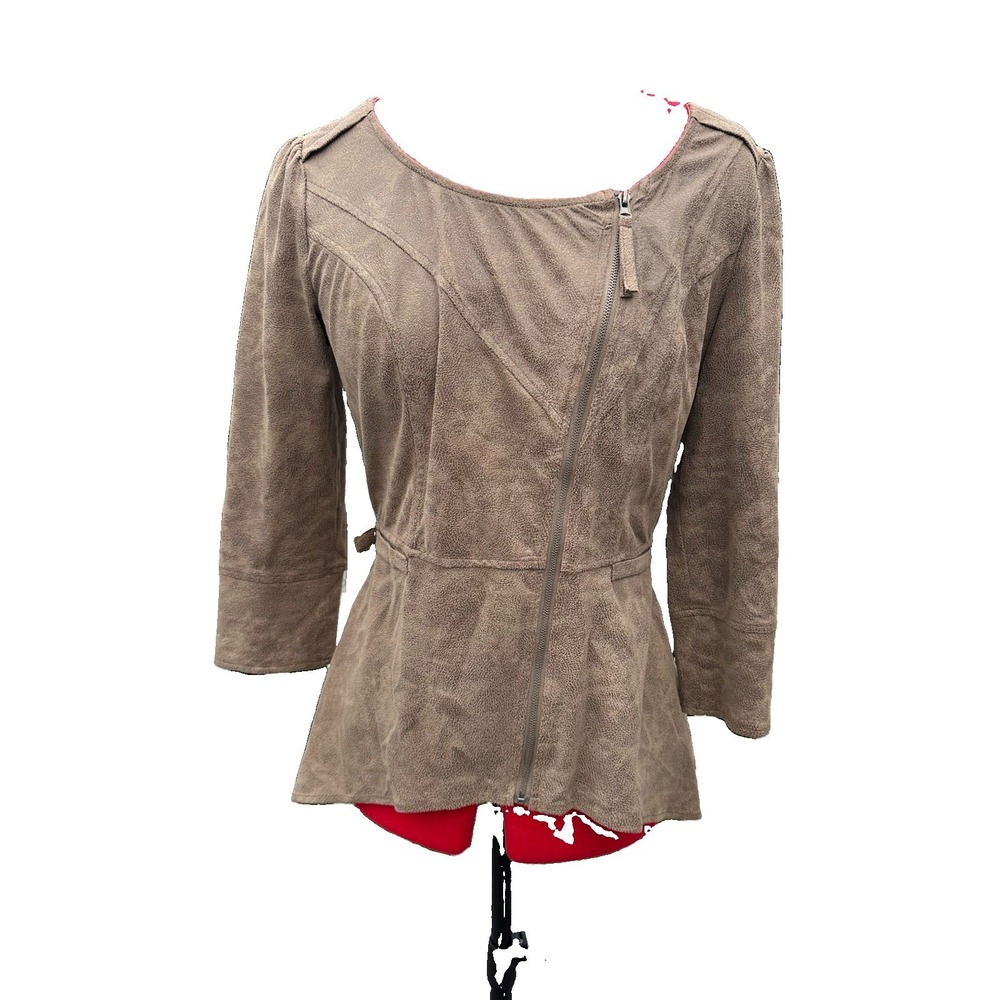 Milla Brown Faux Suede Asymmetrical Zip Biker Moto Vegan Jacket Womens Small